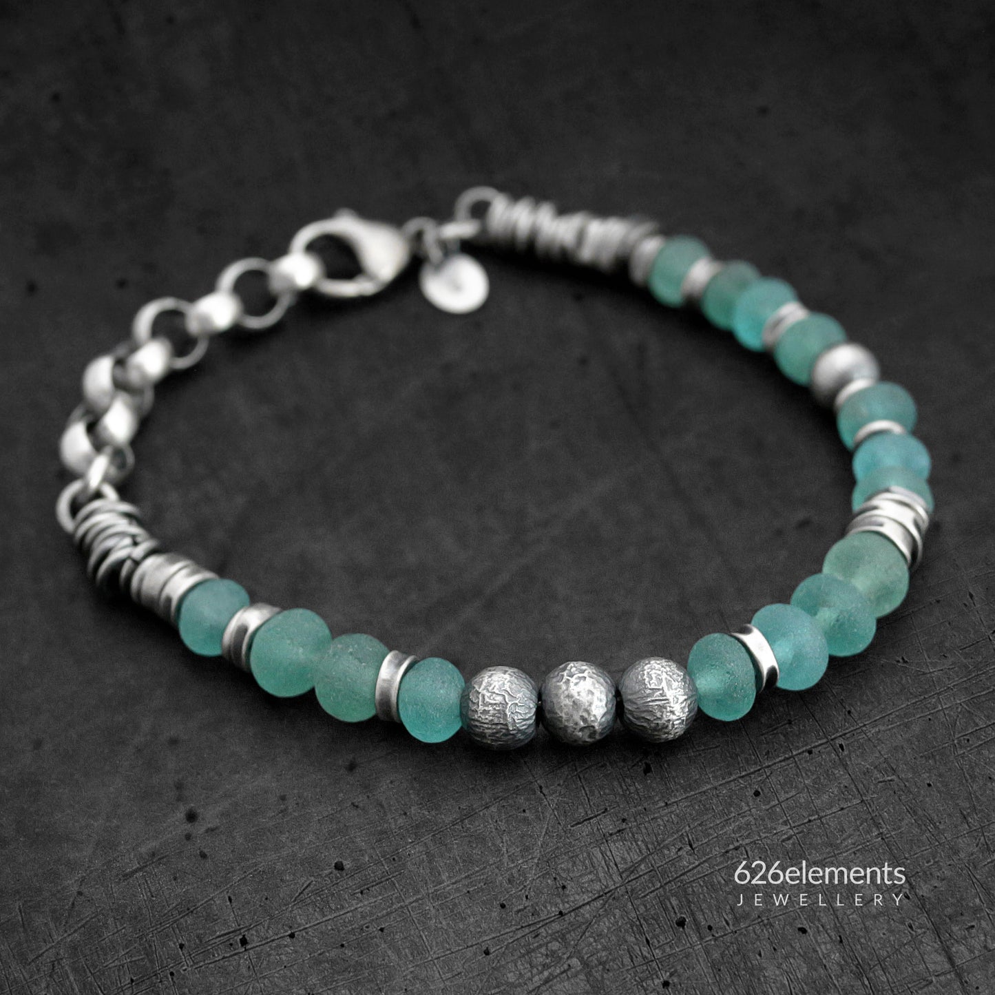 Blue-Green Apatite Oxidised Sterling Silver Bracelet