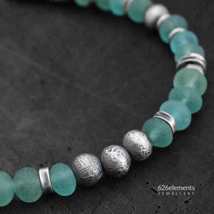 Blue-Green Apatite Oxidised Sterling Silver Bracelet