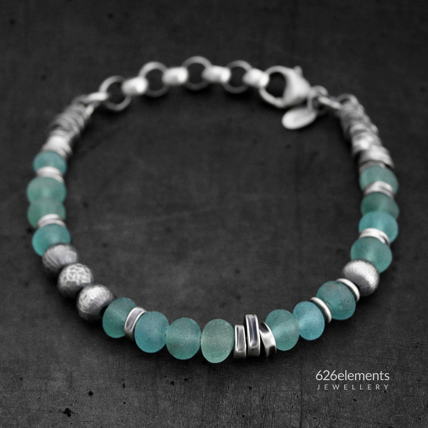 Blue-Green Apatite Oxidised Sterling Silver Bracelet