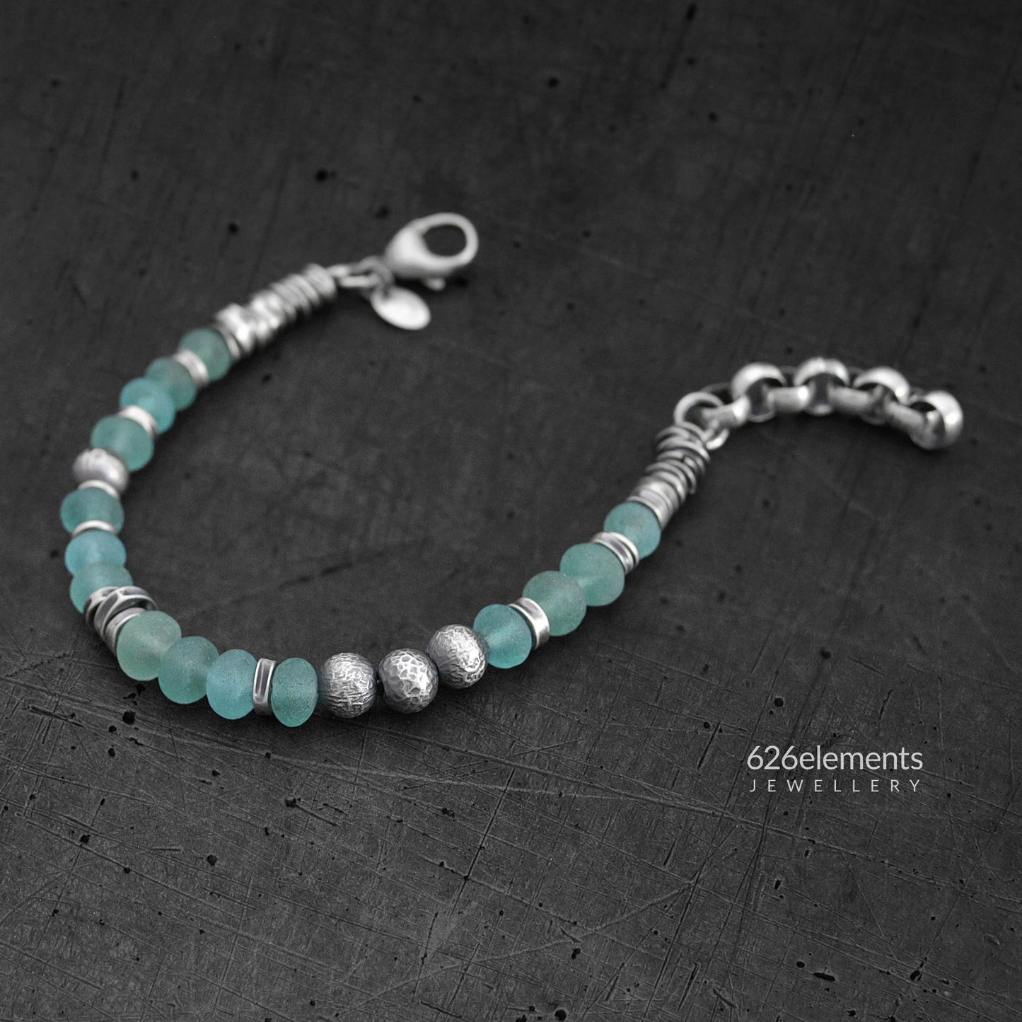 Blue-Green Apatite Oxidised Sterling Silver Bracelet