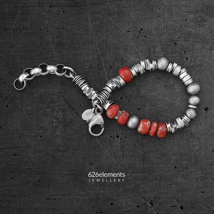 Men's Red Coral and Sterling Silver Bracelet