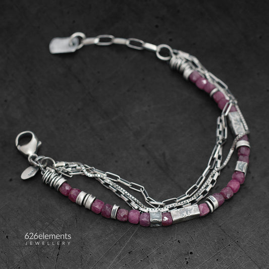 Pink Ruby & Oxidised Sterling Silver Bracelet