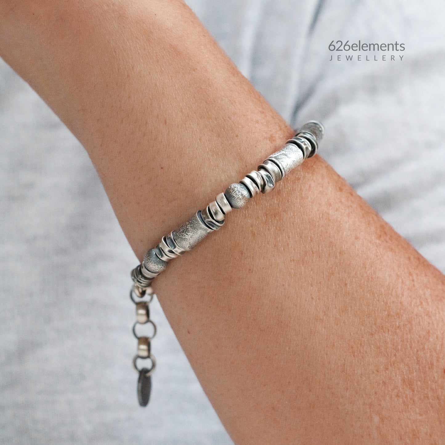 Oxidised Sterling Silver Beaded Bracelet
