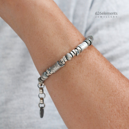 Oxidised Sterling Silver Beaded Bracelet