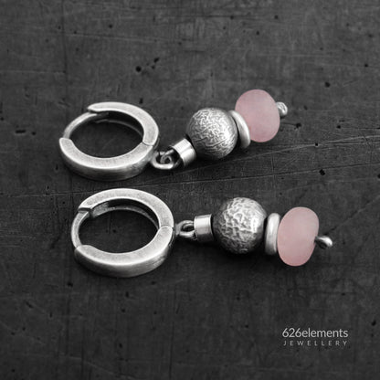 Dusky Pink Rose Quartz & Oxidised 925 Silver Earrings