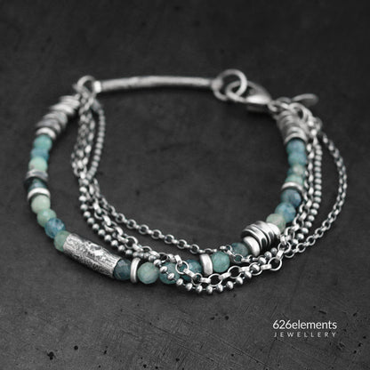 Dusky Green & Pale Blue Kyanite and Oxidised 925 Silver Bracelet