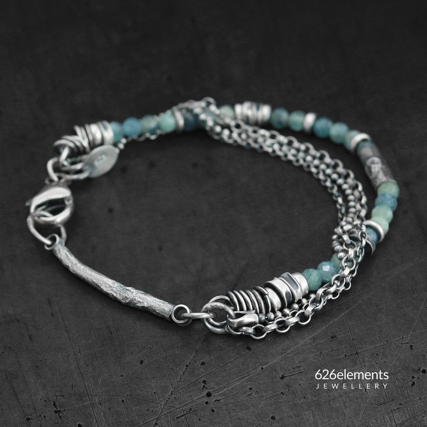 Dusky Green & Pale Blue Kyanite and Oxidised 925 Silver Bracelet