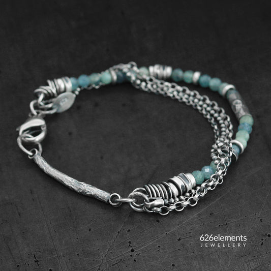 Dusky Green & Pale Blue Kyanite and Oxidised 925 Silver Bracelet
