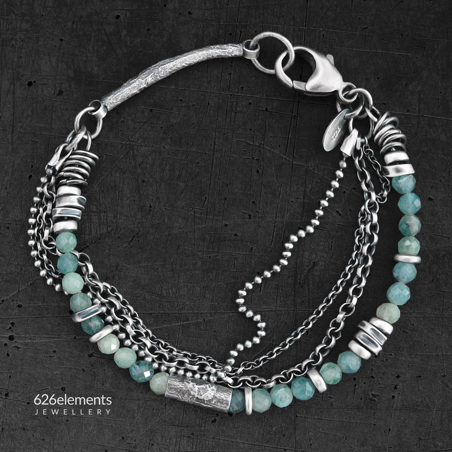 Dusky Green & Pale Blue Kyanite and Oxidised 925 Silver Bracelet