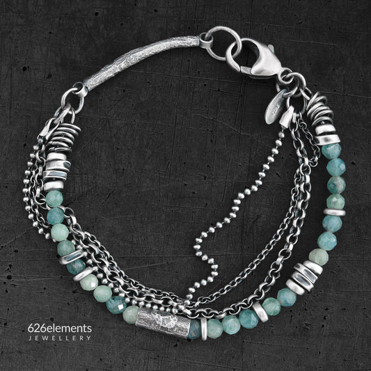 Dusky Green & Pale Blue Kyanite and Oxidised 925 Silver Bracelet