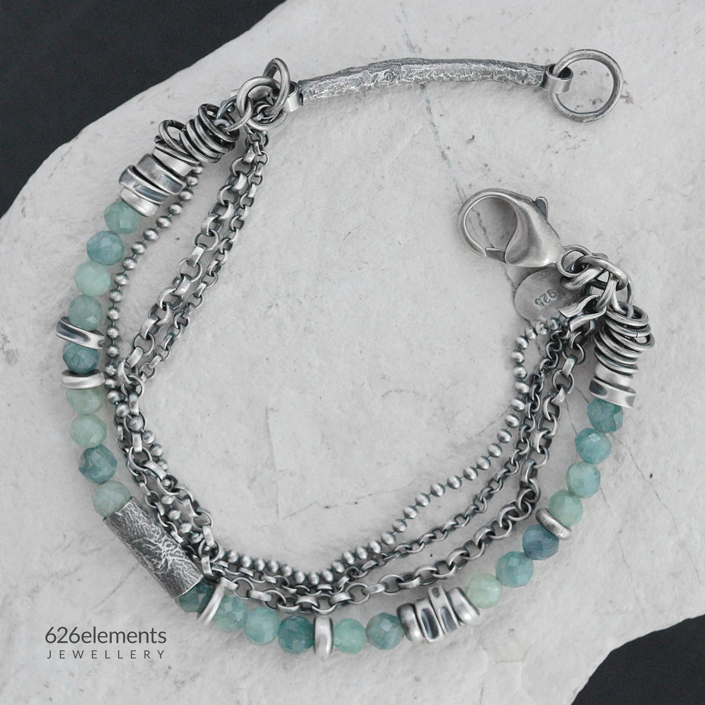 Dusky Green & Pale Blue Kyanite and Oxidised 925 Silver Bracelet