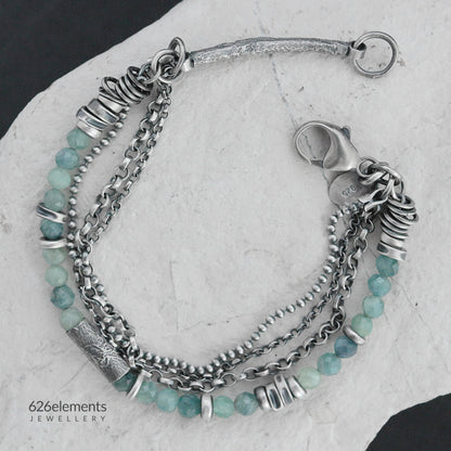 Dusky Green & Pale Blue Kyanite and Oxidised 925 Silver Bracelet