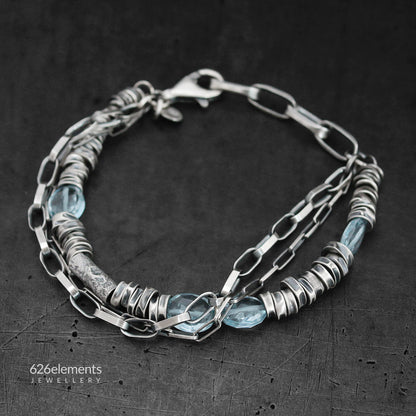 Blue Topaz & Oxidised Sterling Silver Layered Bracelet