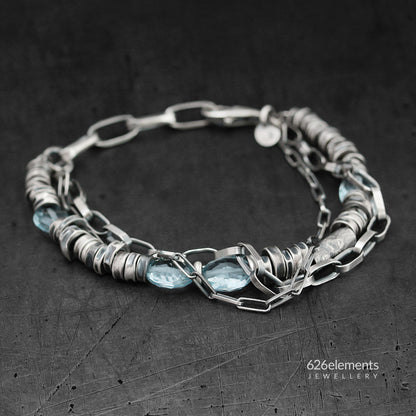 Blue Topaz & Oxidised Sterling Silver Layered Bracelet