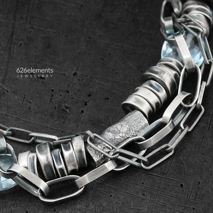 Blue Topaz & Oxidised Sterling Silver Layered Bracelet