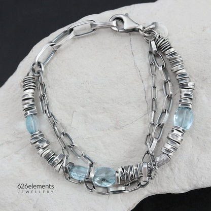 Blue Topaz & Oxidised Sterling Silver Layered Bracelet