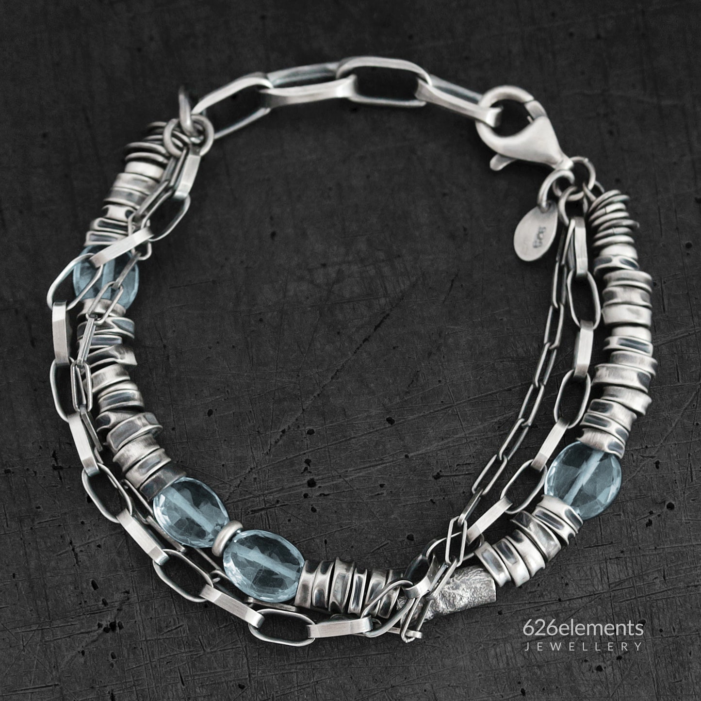 Blue Topaz & Oxidised Sterling Silver Layered Bracelet