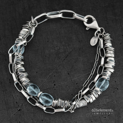 Blue Topaz & Oxidised Sterling Silver Layered Bracelet