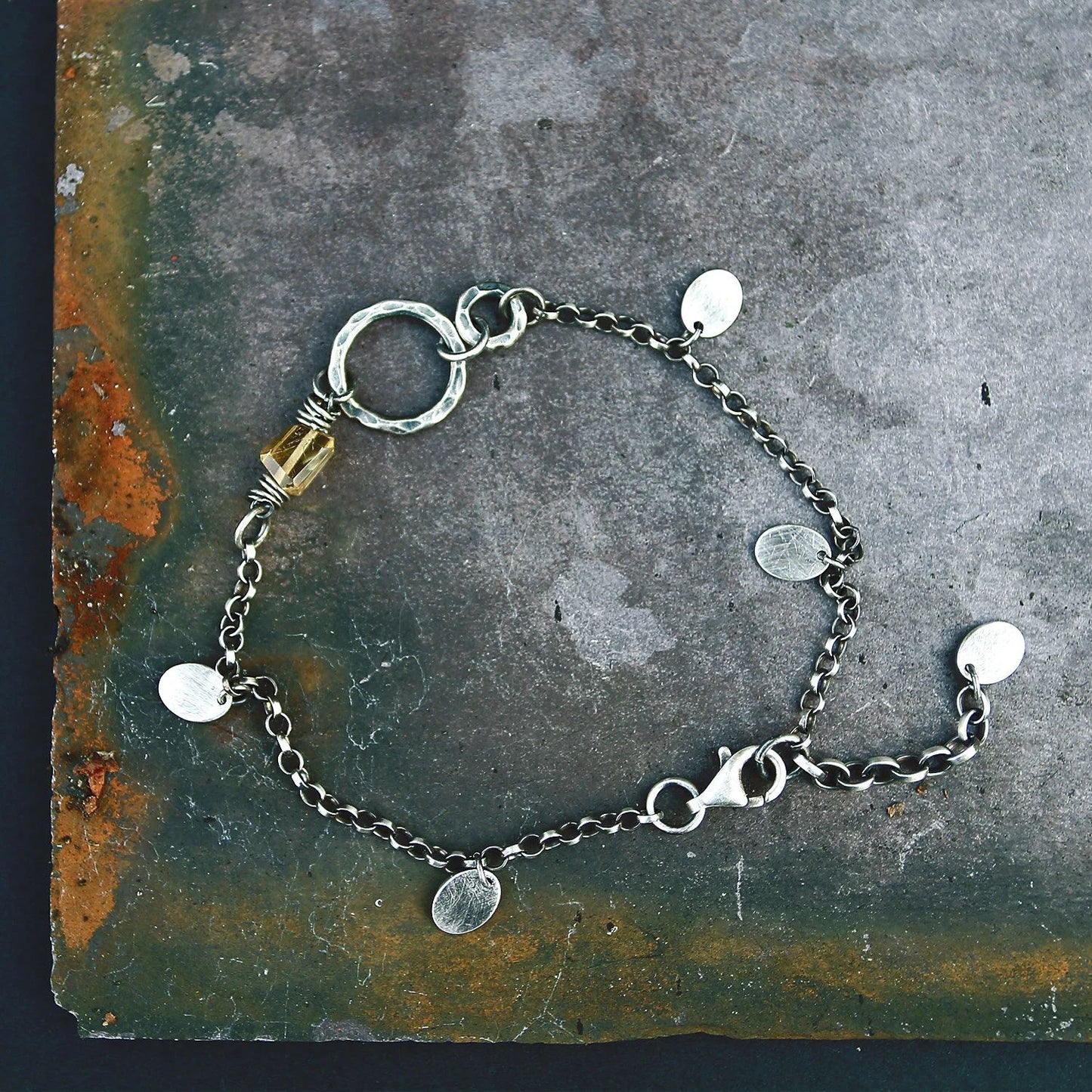 Citrine and Oxidised Sterling & Fine Silver Bracelet