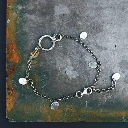 Citrine and Oxidised Sterling & Fine Silver Bracelet