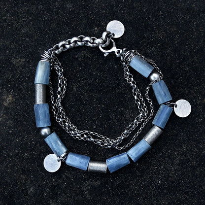 Blue Kyanite Multi Chain & Disc 925 Silver Bracelet