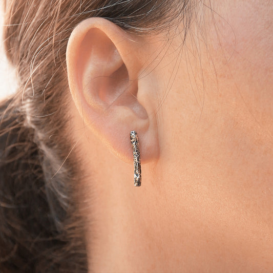 Textured Blackened Sterling Silver Bar Stud Earrings