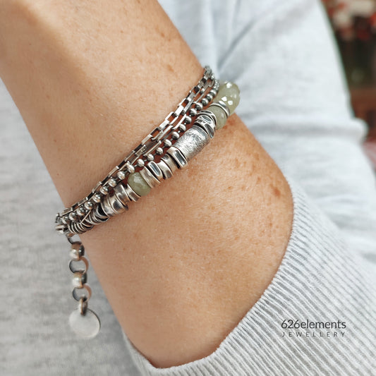 Olive Green Sapphire & Oxidised 925 Silver Bracelet