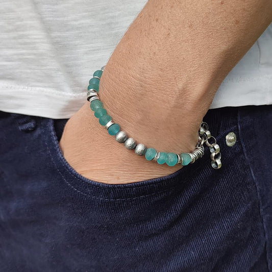 Blue-Green Apatite Oxidised Sterling Silver Bracelet