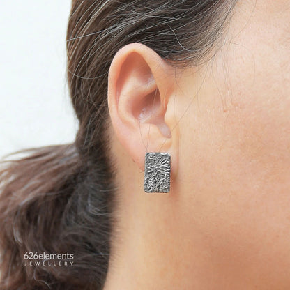 Reticulated Oxidised Sterling Silver Rectangle Stud Earrings