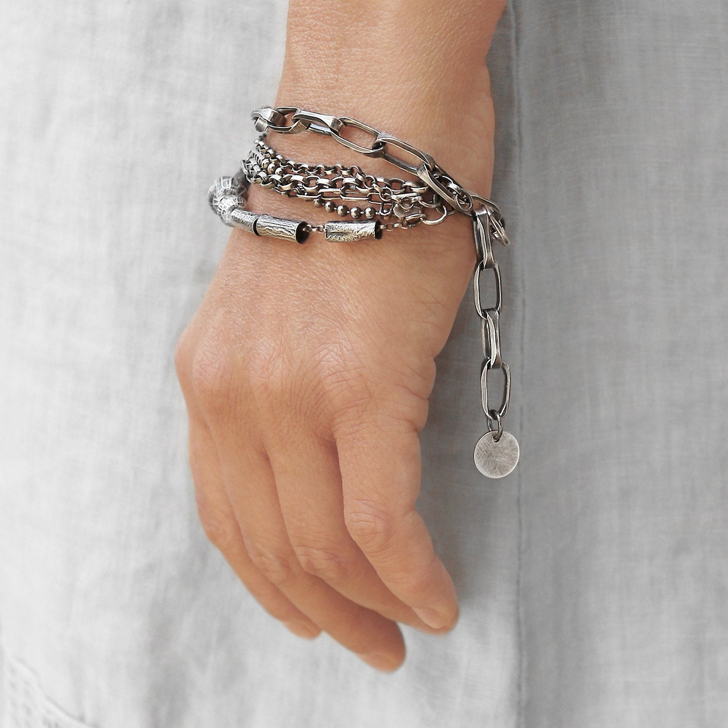 Oxidised Sterling Silver Layered Multi Chain Bracelet