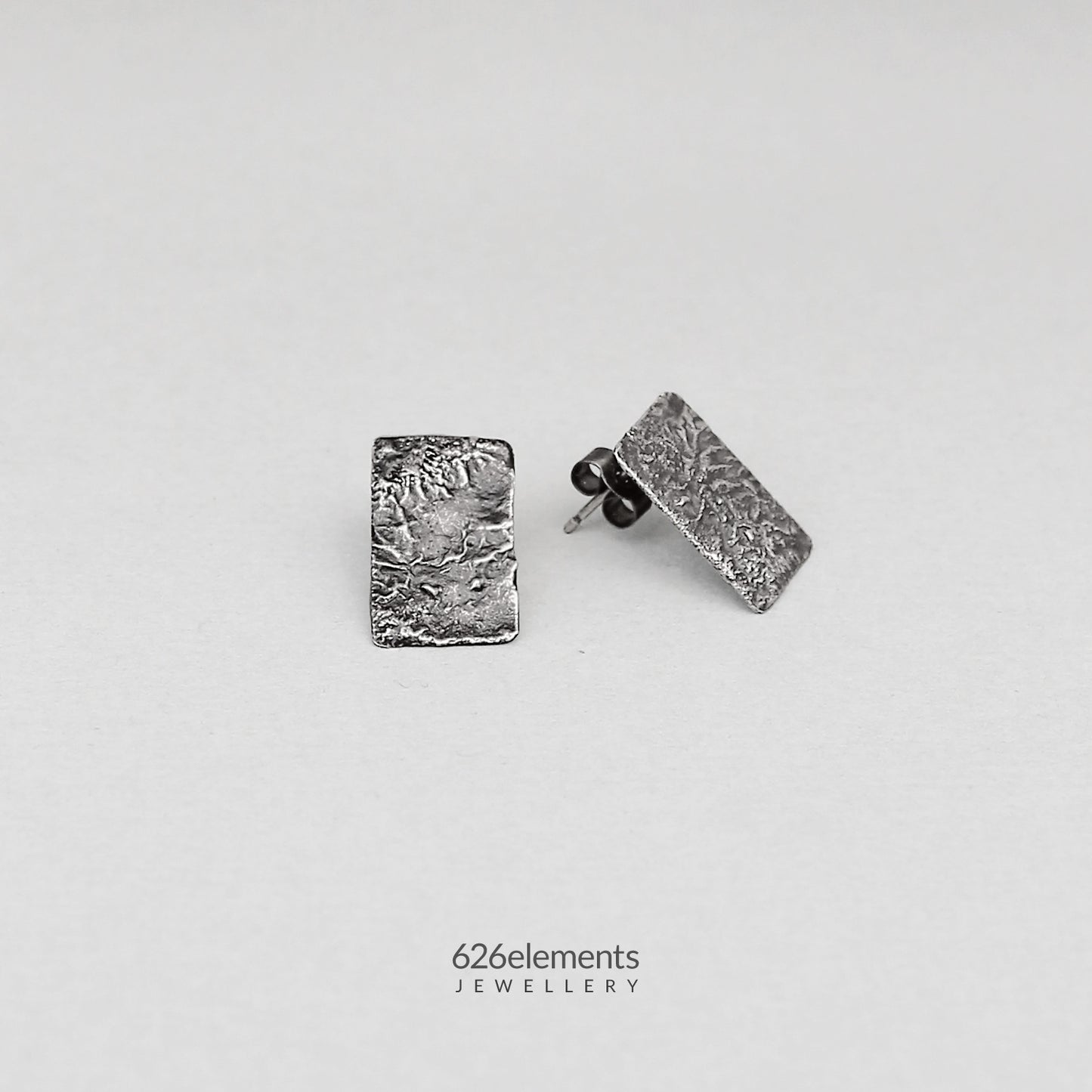 Reticulated Oxidised Sterling Silver Rectangle Stud Earrings