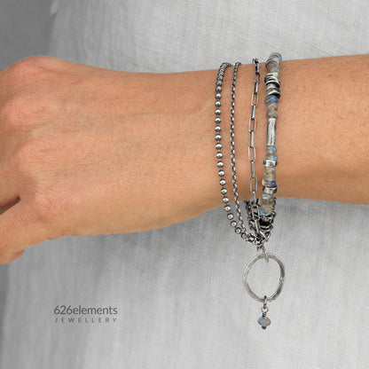Labradorite Sterling Silver Multi Chain & Hammered Circles Bracelet