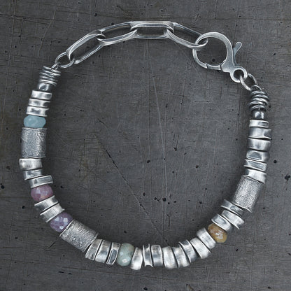 Multi-Coloured Sapphire & Blackened 925 Silver Bracelet