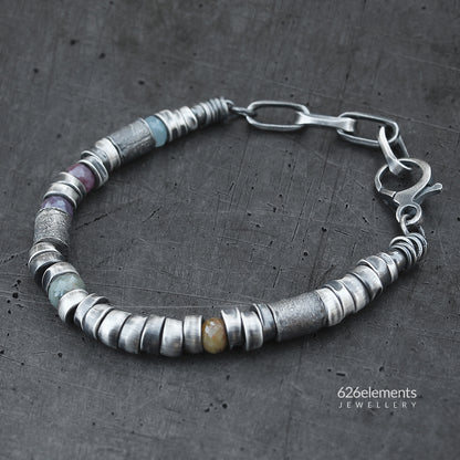 Multi-Coloured Sapphire & Blackened 925 Silver Bracelet