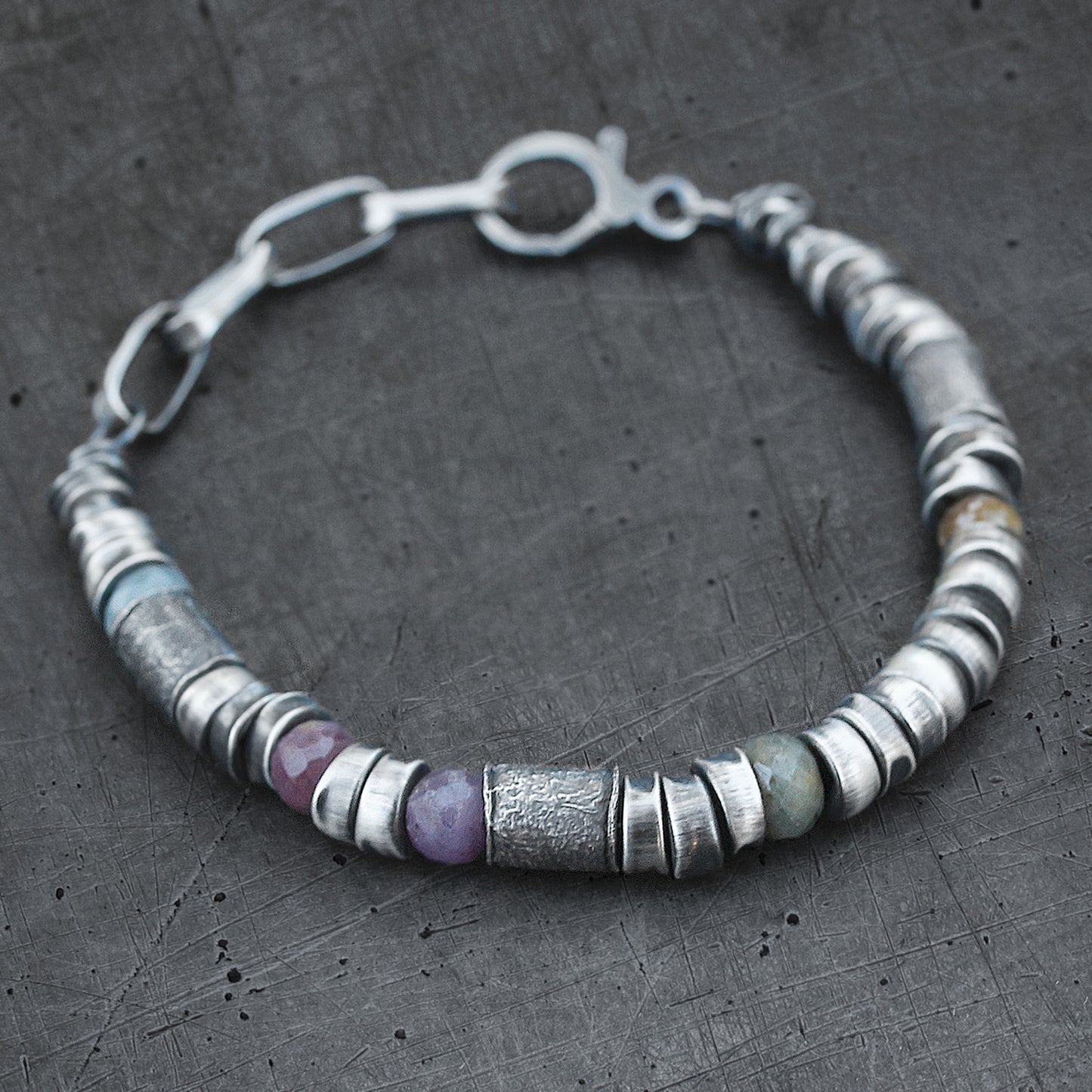 Multi-Coloured Sapphire & Blackened 925 Silver Bracelet